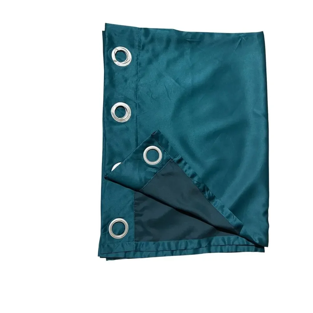 Pair of Dark Green Satin Curtains Grommets Emerald Faux Silk 2 Panels Drapes 84